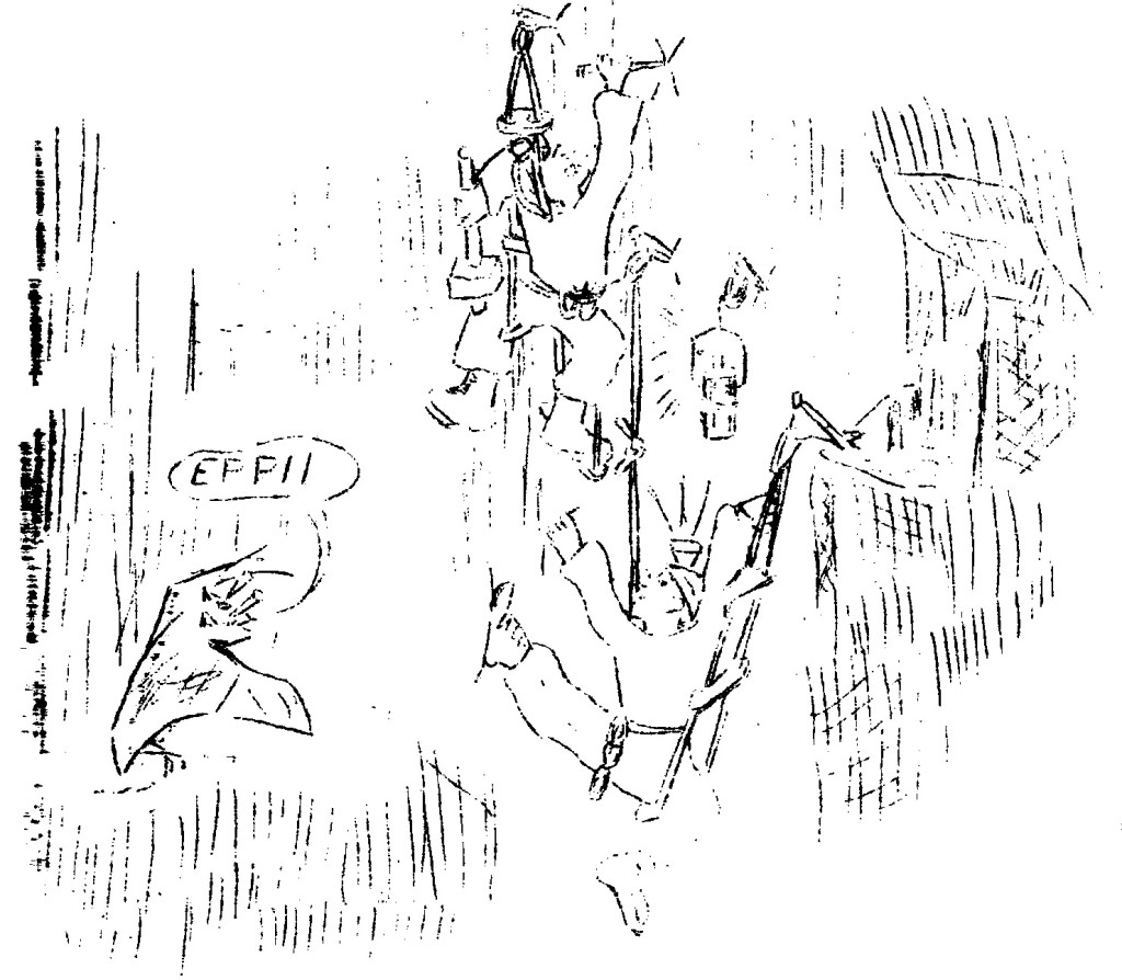 Risalita nel Ramo dei Salti, anno 1964 (disegno di Leonardo Busellato)